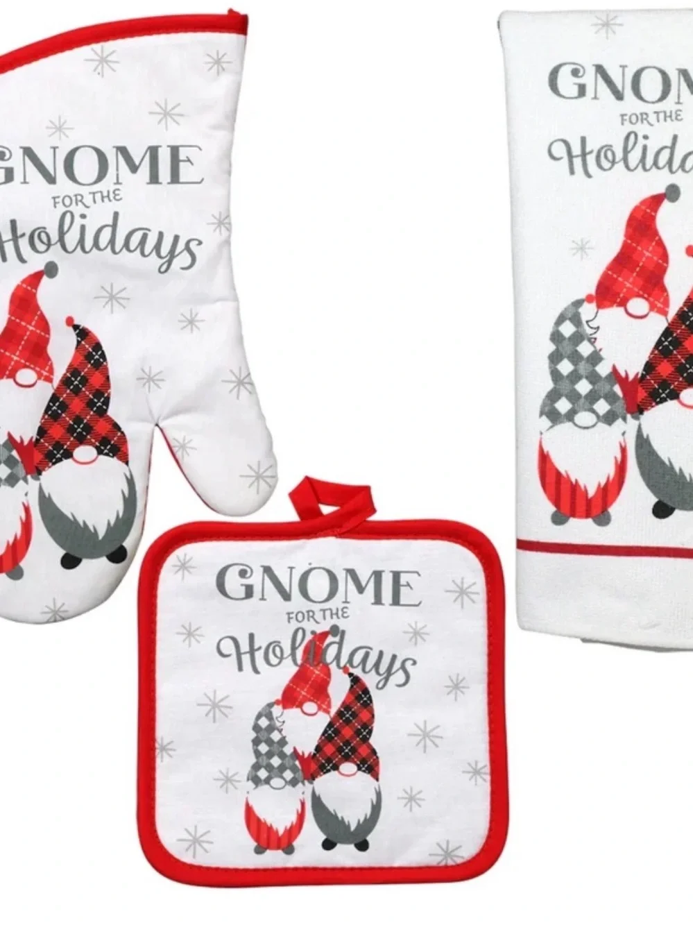 Gnome for the Holidays Red Kitchen Set-3Piece(OvenMitt,PotHolder,Towel)